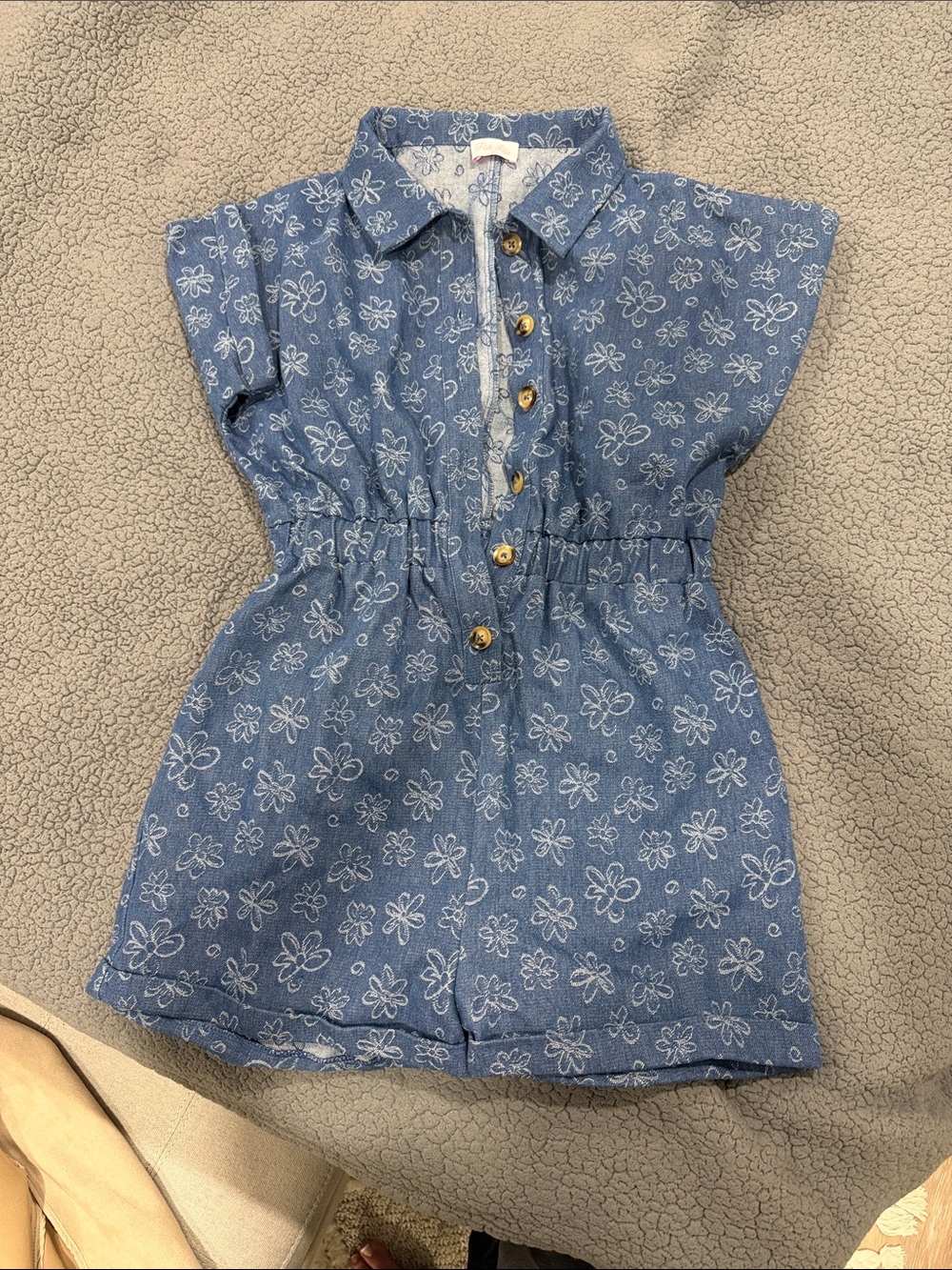 Pink Lily Light Blue Floral Denim Romper